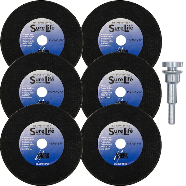 Shark Industries Cut-off Wheels, Type 1, 3 in Dia, 1/32 in Thick, 3/8 in Arbor Hole Size, Zirconia, 60 Grit 26SL-M - main